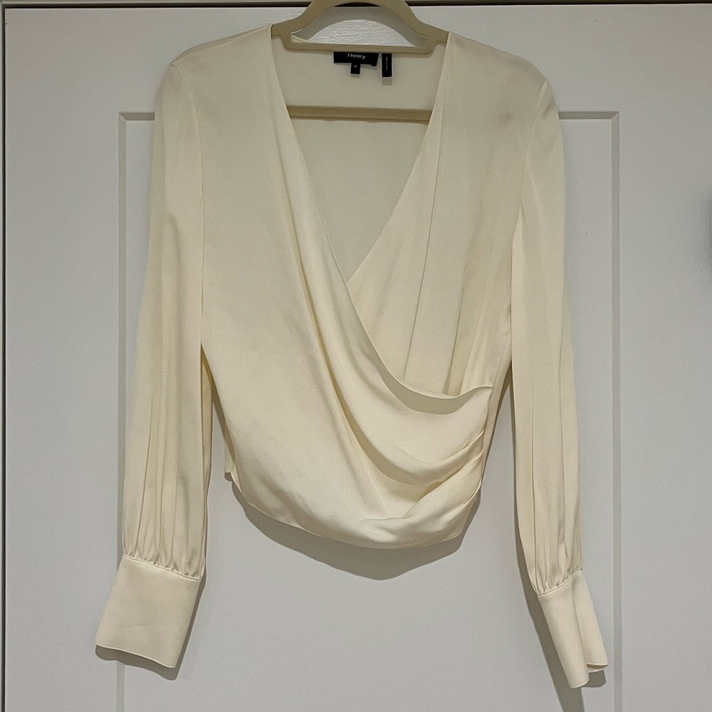 Theory cream silk blouse